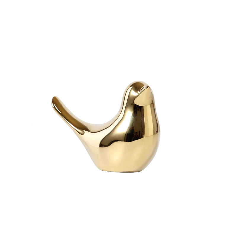 10095051965_2019270171 Nordic Creative Gold Ceramic Bird Figurine - Living Room TV Cabinet Desk Decoration