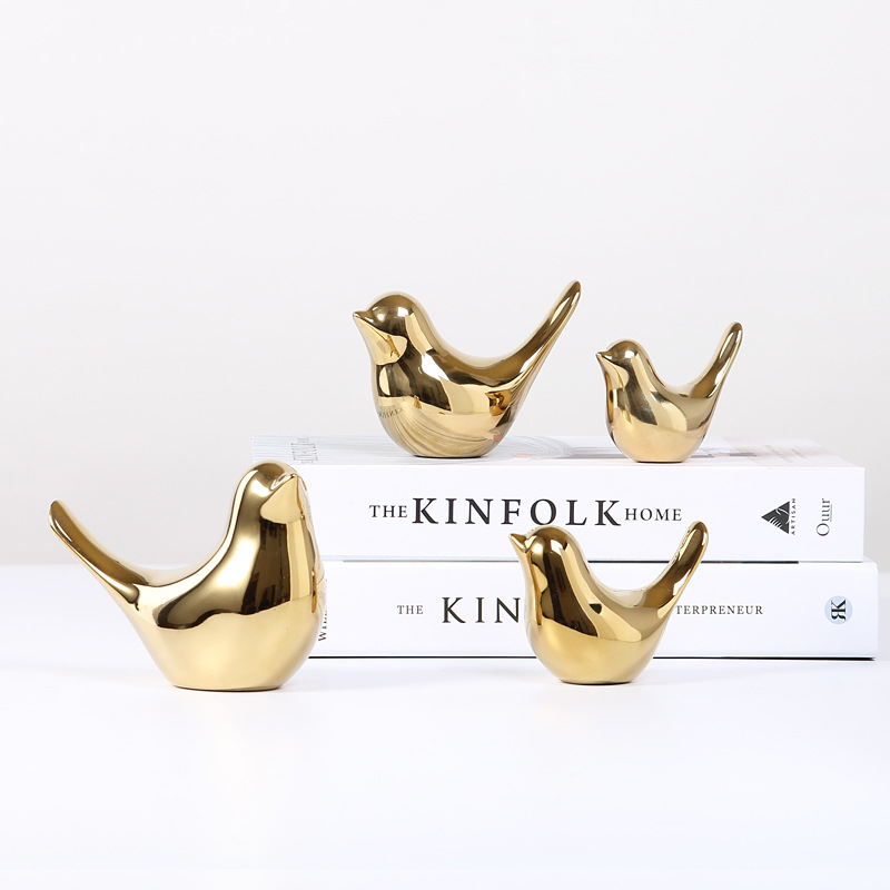 10095114067_2019270171 Nordic Creative Gold Ceramic Bird Figurine - Living Room TV Cabinet Desk Decoration