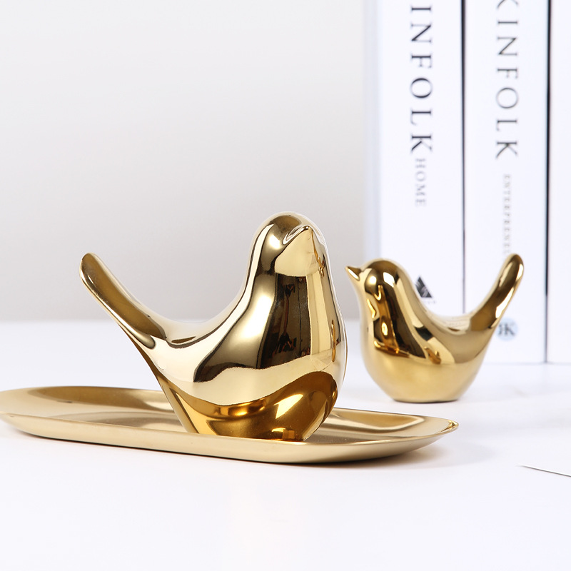10147823122_2019270171 Nordic Creative Gold Ceramic Bird Figurine - Living Room TV Cabinet Desk Decoration