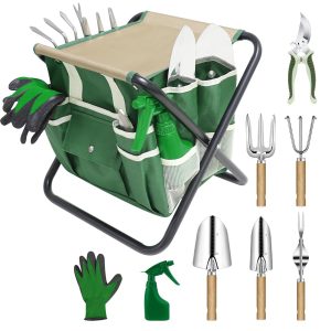 10pc-01.jpg 10-Piece Garden Tool Set with Folding Stool - Stainless Steel Gardening Kit with Storage Tote Bag