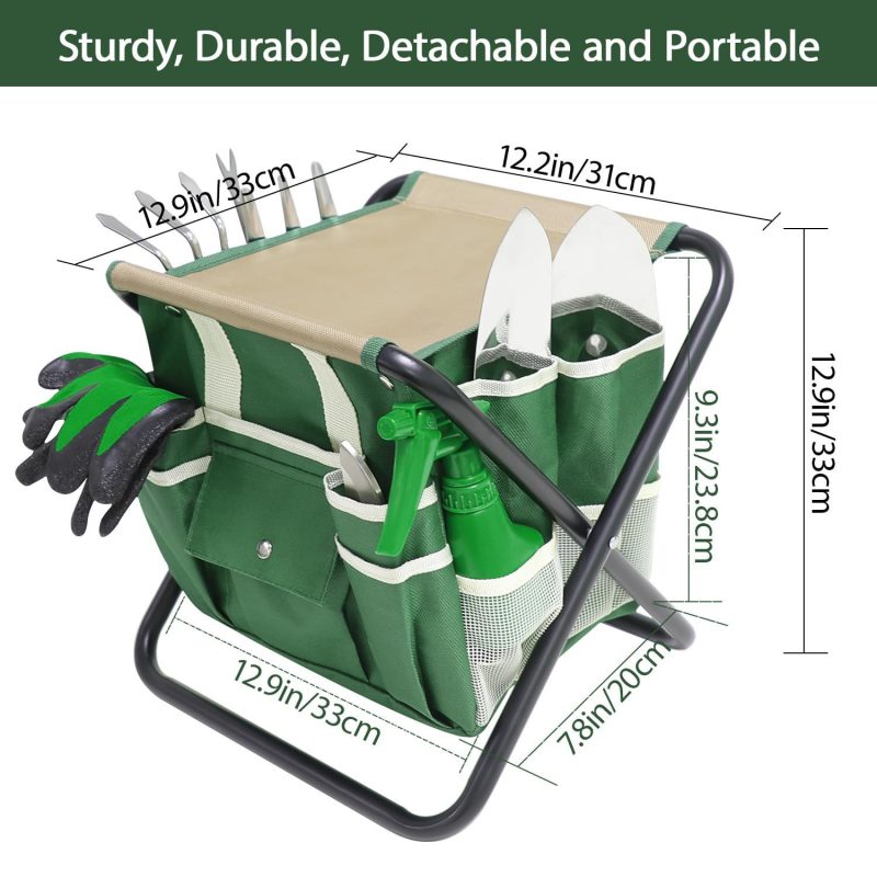 10pc-03.jpg 10-Piece Garden Tool Set with Folding Stool - Stainless Steel Gardening Kit with Storage Tote Bag