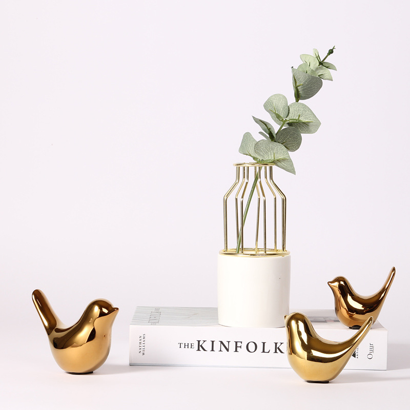 11645754445_2019270171 Nordic Creative Gold Ceramic Bird Figurine - Living Room TV Cabinet Desk Decoration