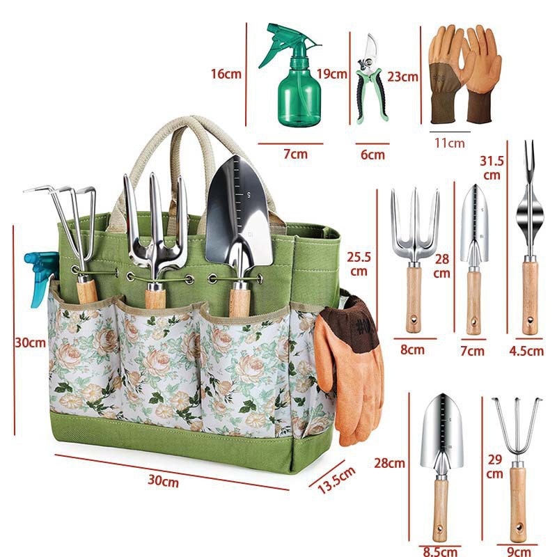 9-Piece Garden Tool Set - Stainless Steel Tool & Aluminum Alloy Gardening Kit with Storage Bag