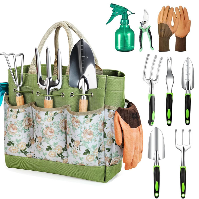 9-Piece Garden Tool Set - Stainless Steel Tool & Aluminum Alloy Gardening Kit with Storage Bag