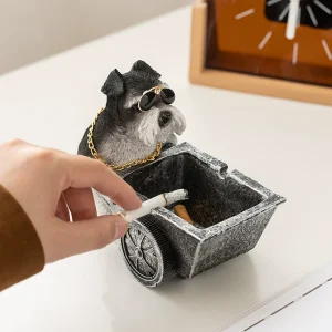 Creative Schnauzer Dog Ashtray Figurine - Resin Decorative Piece for Living Room Office
