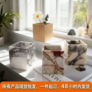 Ins Style Square Marble Flower Vase Decor - Living Room Coffee Table Study Decoration