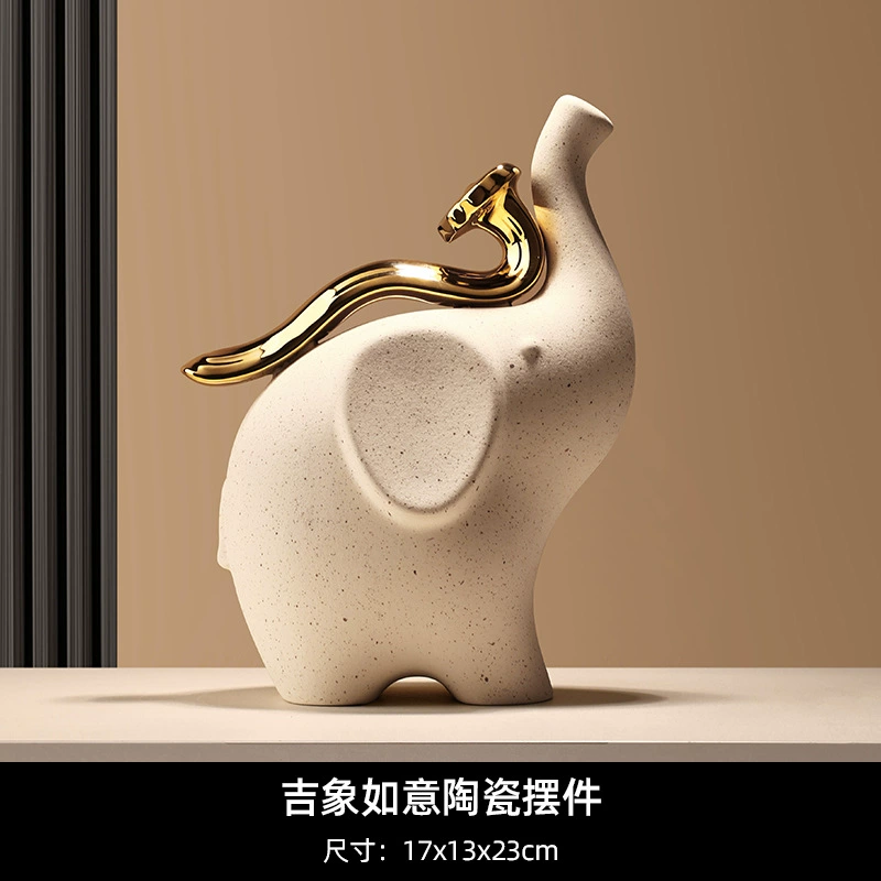 BHM Chinese New Style Fortune Animal Porcelain Figurine - Living Room TV Cabinet Office Decoration