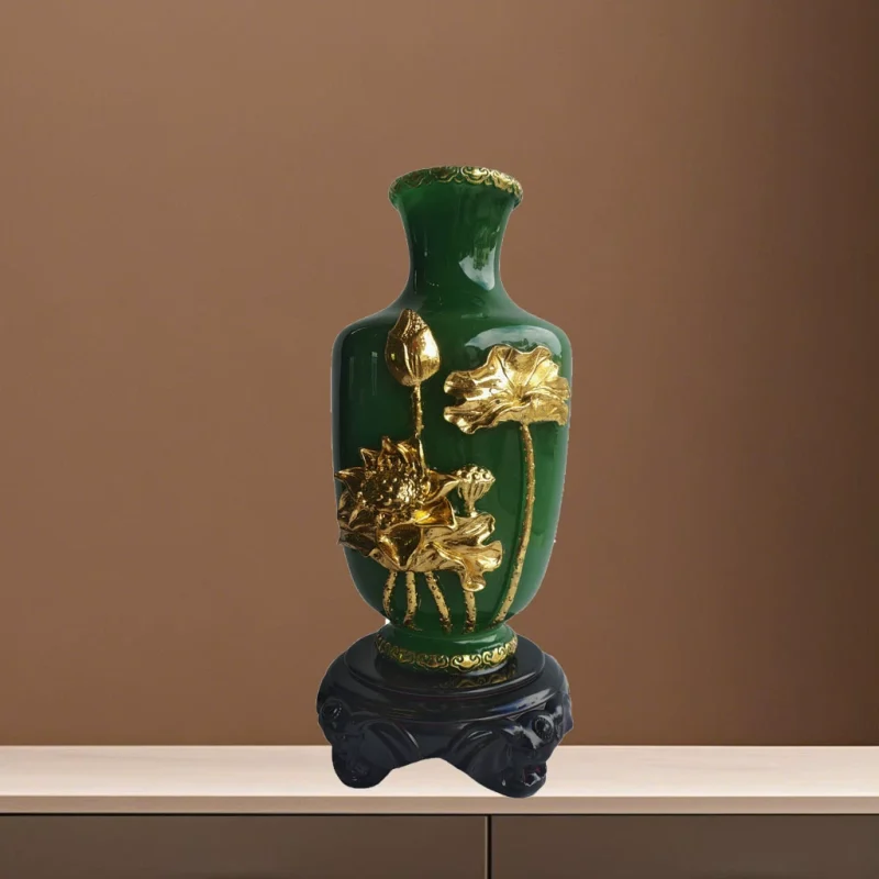 Chinese Style Peony Vase Decor - Resin Craft Ornament Living Room Home Decoration Gift