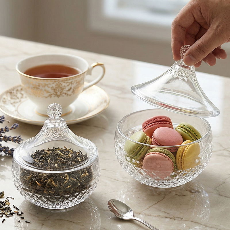 Creative Transparent Crystal Glass Jewelry Box - Candy Nut Storage Jar with Lid Home Decoration