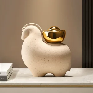 BHM Chinese New Style Fortune Animal Porcelain Figurine - Living Room TV Cabinet Office Decoration