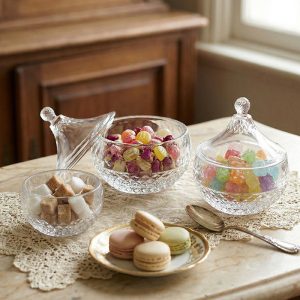 Creative Transparent Crystal Glass Jewelry Box - Candy Nut Storage Jar with Lid Home Decoration