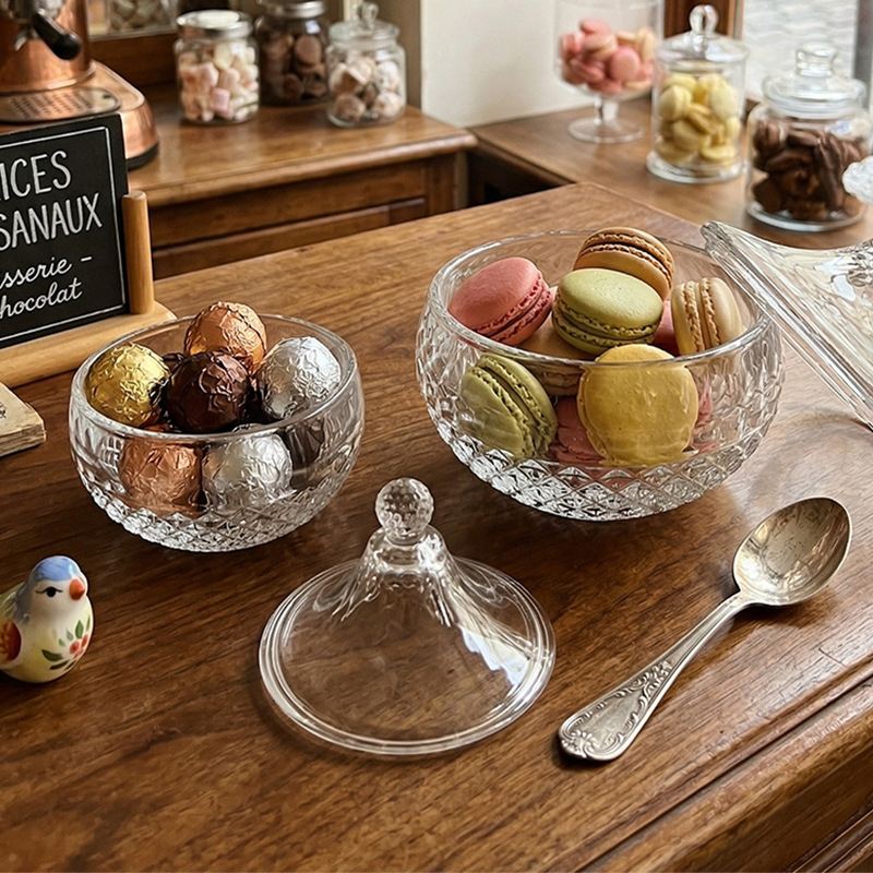 Creative Transparent Crystal Glass Jewelry Box - Candy Nut Storage Jar with Lid Home Decoration