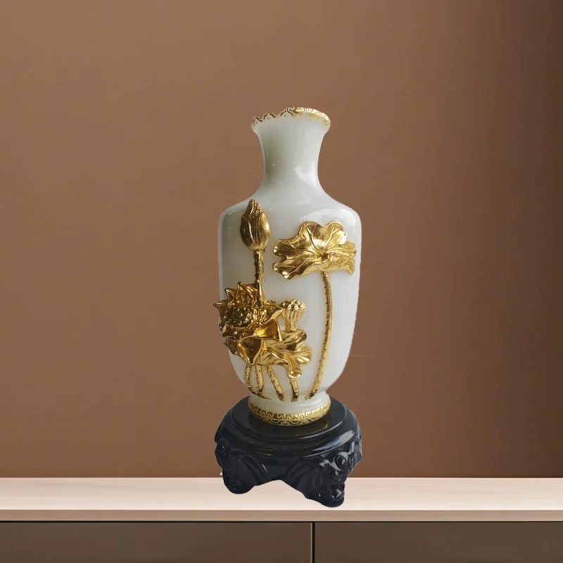 Chinese Style Peony Vase Decor - Resin Craft Ornament Living Room Home Decoration Gift