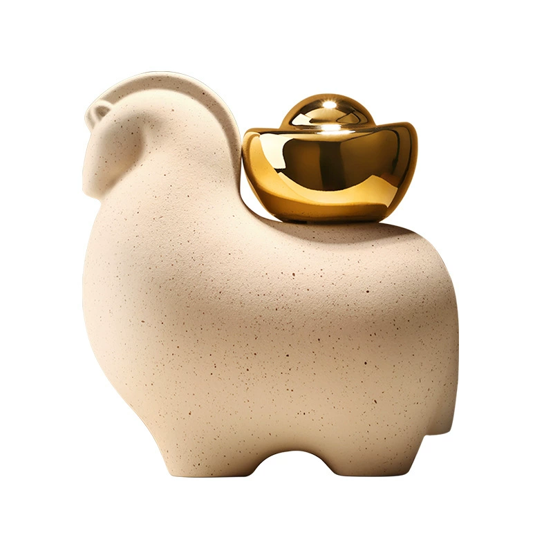 BHM Chinese New Style Fortune Animal Porcelain Figurine - Living Room TV Cabinet Office Decoration