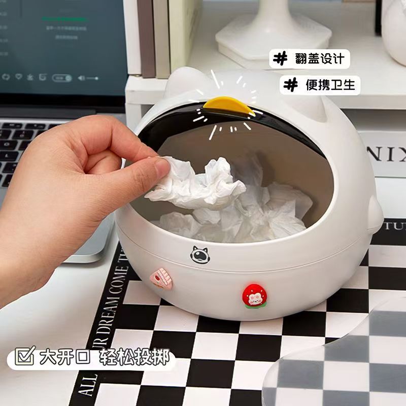 Creative Mini Desktop Trash Can - High Capacity Office Bedroom Small Garbage Bin with Lid