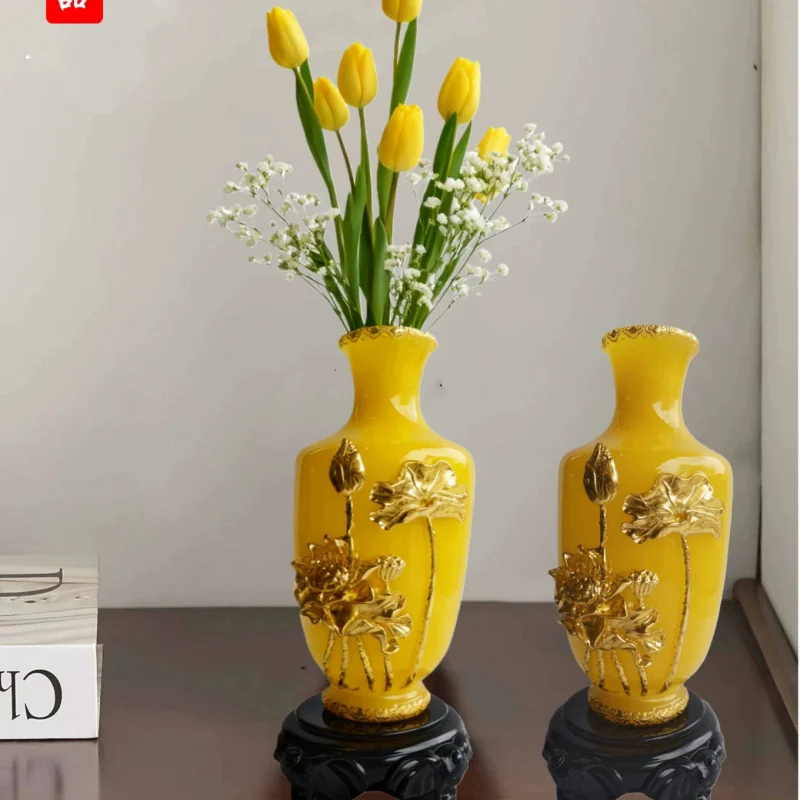 Chinese Style Peony Vase Decor - Resin Craft Ornament Living Room Home Decoration Gift