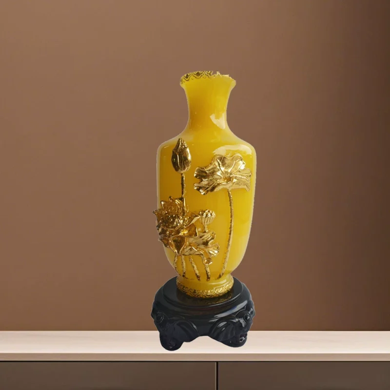 Chinese Style Peony Vase Decor - Resin Craft Ornament Living Room Home Decoration Gift