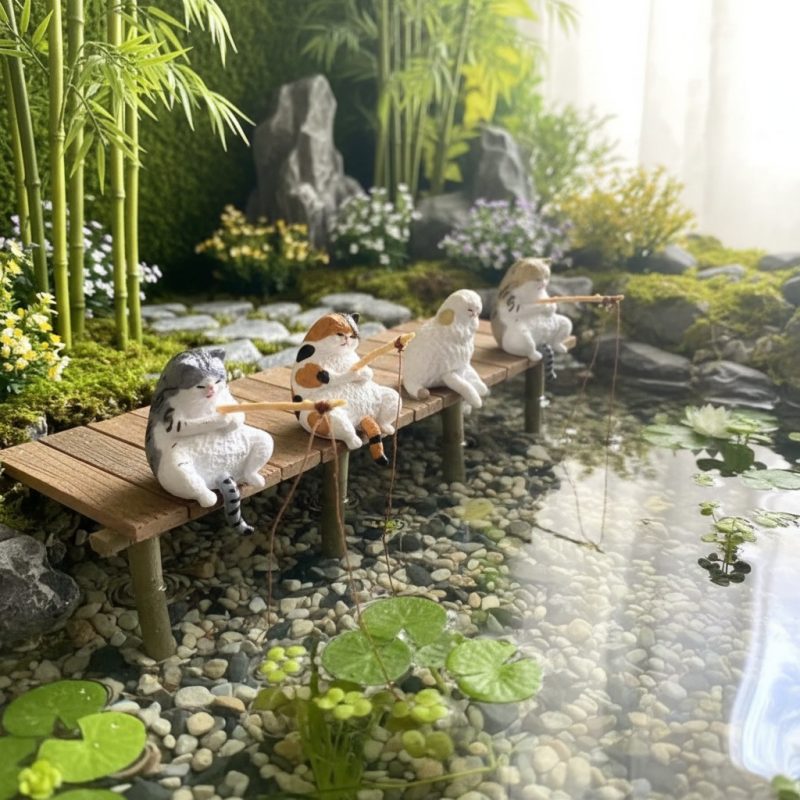 Creative Fishing Cat Fish Tank Decoration - Mini Resin Sleeping Cat Aquarium Ornament