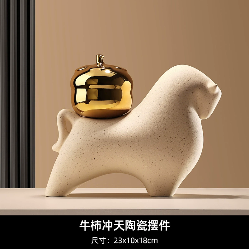 BHM Chinese New Style Fortune Animal Porcelain Figurine - Living Room TV Cabinet Office Decoration