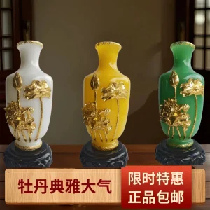 Chinese Style Peony Vase Decor - Resin Craft Ornament Living Room Home Decoration Gift