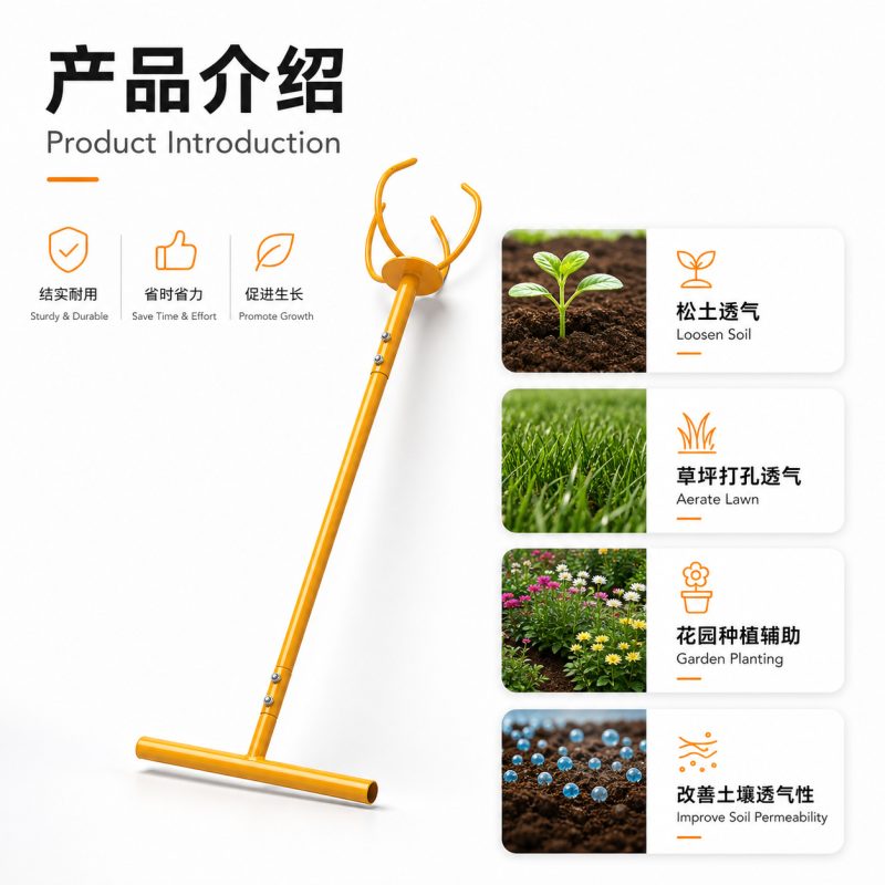 Garden Soil Aerator Lawn Core Aerator - Stainless Steel Lawn Spike Aerator for Soil Loosening