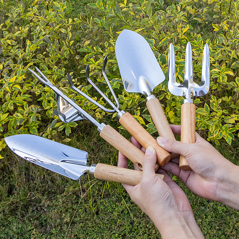 Beech Wood Stainless Steel Garden Tool Set - Ergonomic Wood Handle Gardening Tools for Planting