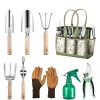 Beech Wood Stainless Steel Garden Tool Set - Ergonomic Wood Handle Gardening Tools for Planting