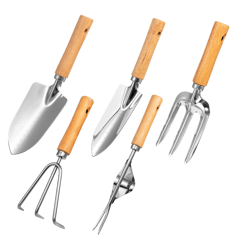Beech Wood Stainless Steel Garden Tool Set - Ergonomic Wood Handle Gardening Tools for Planting