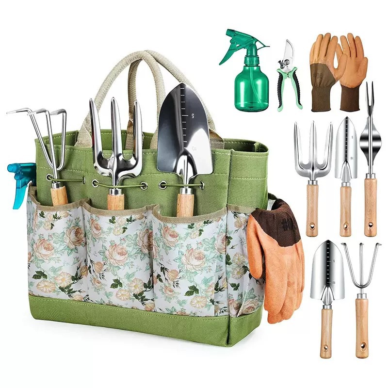 Beech Wood Stainless Steel Garden Tool Set - Ergonomic Wood Handle Gardening Tools for Planting