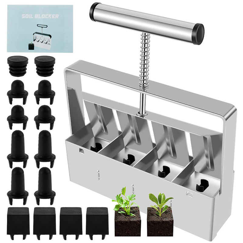 Hand Soil Blocker Tool - Single Row Seedling Soil Block Maker for Garden Planting Gardening