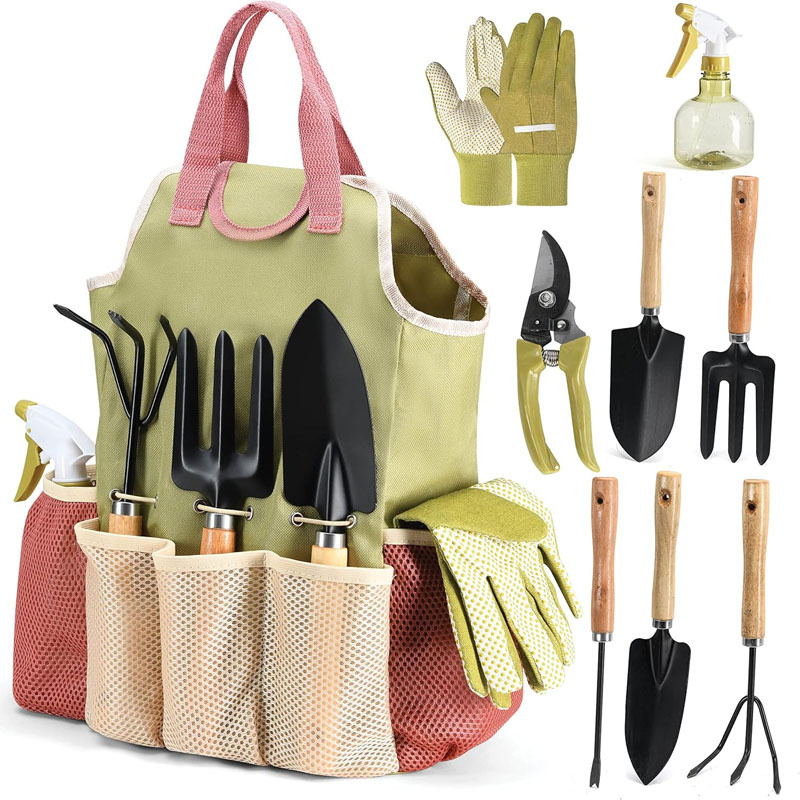 9-Piece Iron Garden Tool Set - Tool Steel Gardening Kit with Storage Bag