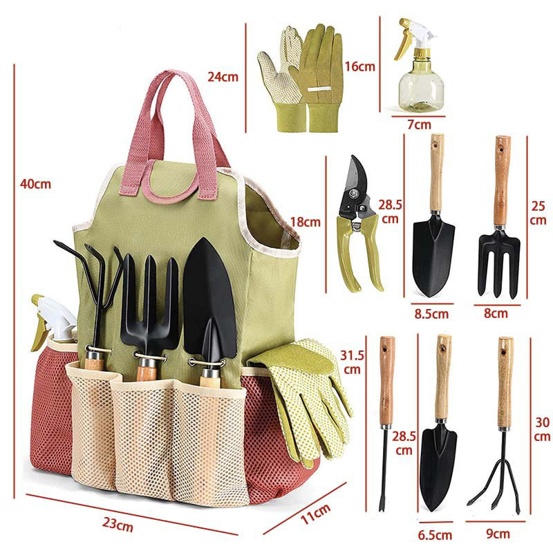 9-Piece Iron Garden Tool Set - Tool Steel Gardening Kit with Storage Bag