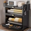 ks004_1 Kitchen Dish Rack with Cabinet Door - Dust-Proof Storage Organizer