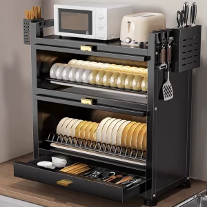 Kitchen Dish Rack with Cabinet Door - Dust-Proof Storage Organizer