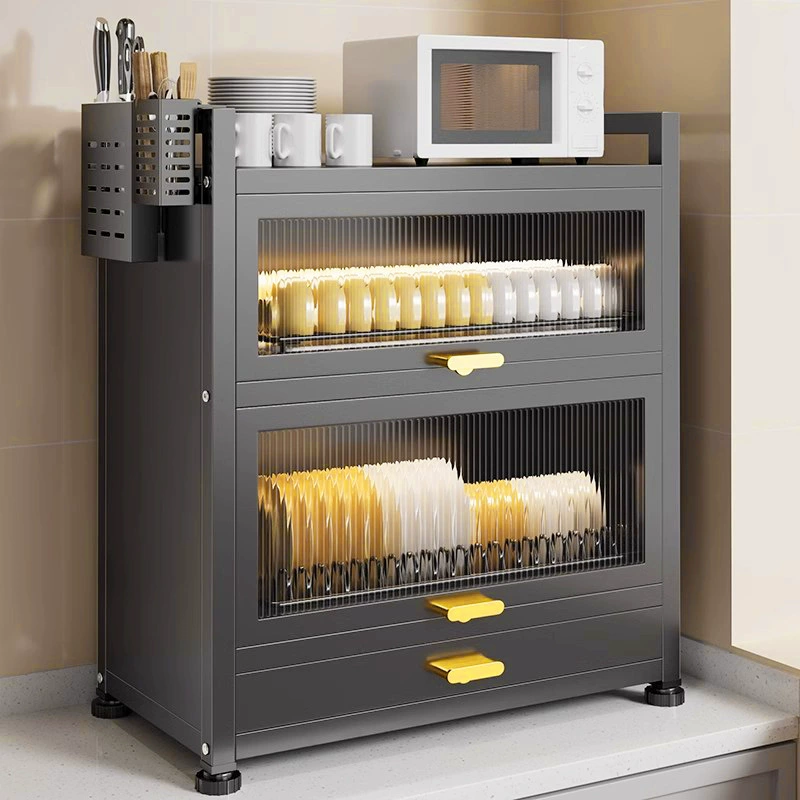 ks004_2 Kitchen Dish Rack with Cabinet Door - Dust-Proof Storage Organizer