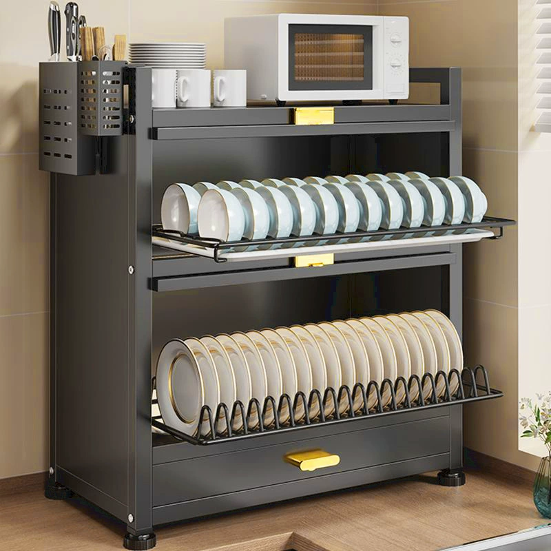 ks004_3 Kitchen Dish Rack with Cabinet Door - Dust-Proof Storage Organizer
