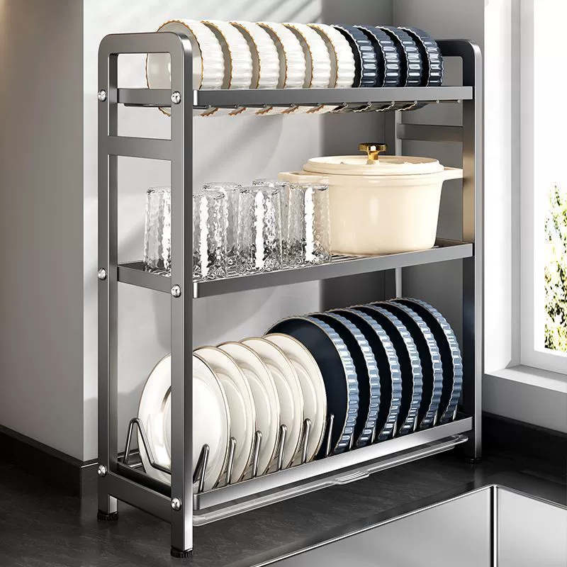 ks005_1 Slim Kitchen Countertop Organizer - Stainless Steel Dish Drying Rack