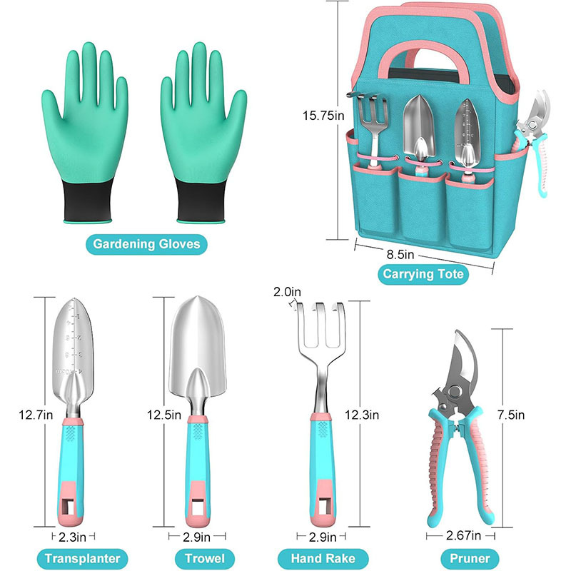 Macaron 6-Piece Garden Tool Set - Colorful Gardening Tools with Tool Steel Heads for Planting
