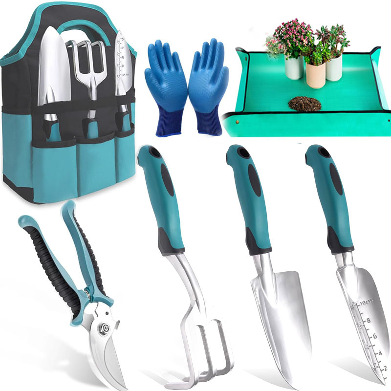 Macaron 6-Piece Garden Tool Set - Colorful Gardening Tools with Tool Steel Heads for Planting