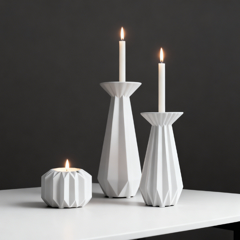 Nordic Origami Ceramic Candle Holder - Creative Folded Design Candelabra, 3 Sizes