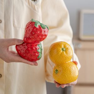 Ceramic Fruit Candle Holder - Strawberry Orange Lemon, Creative Geometric Decor