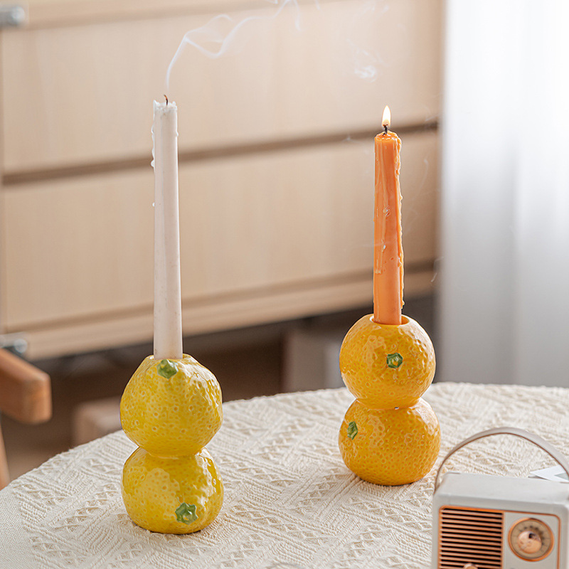 Ceramic Fruit Candle Holder - Strawberry Orange Lemon, Creative Geometric Decor