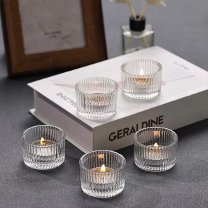 Textured Glass Candle Cup - Vintage Fine Grain Tealight Holder, 11 Colors