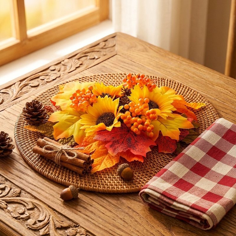 Maple leaf decoration p7_03 Autumn Maple Leaf Candle Holder Decoration - Thanksgiving Fall Harvest Door Hanging
