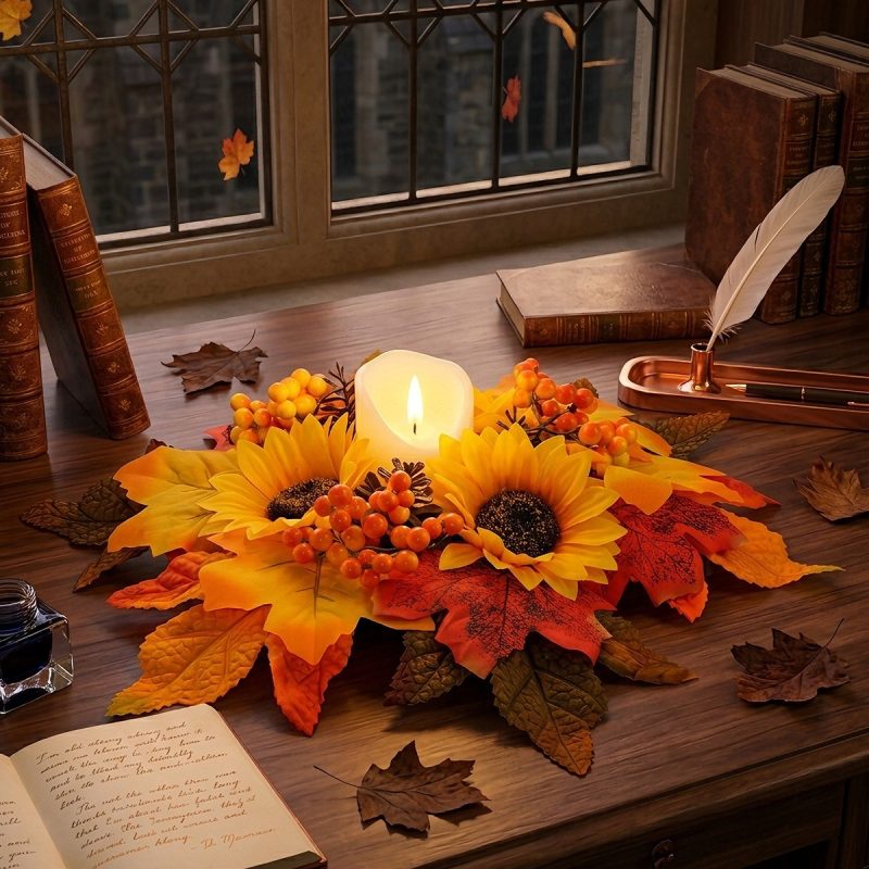 Maple leaf decoration p7_04 Autumn Maple Leaf Candle Holder Decoration - Thanksgiving Fall Harvest Door Hanging