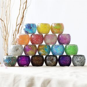 Mosaic Glass Candle Cup - Vintage Colorful Tealight Holder, 19 Colors