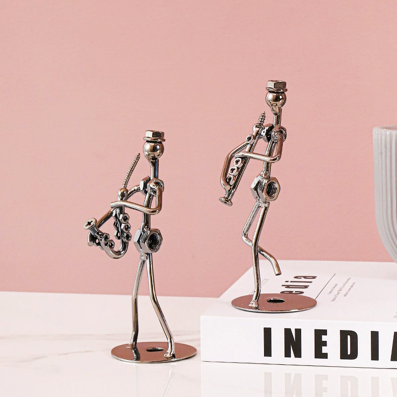 p_1783362457111_ihpc Iron Band Musician Figure Metal Crafts Simple Style Creative Birthday Gift Bedroom Desktop Decoration