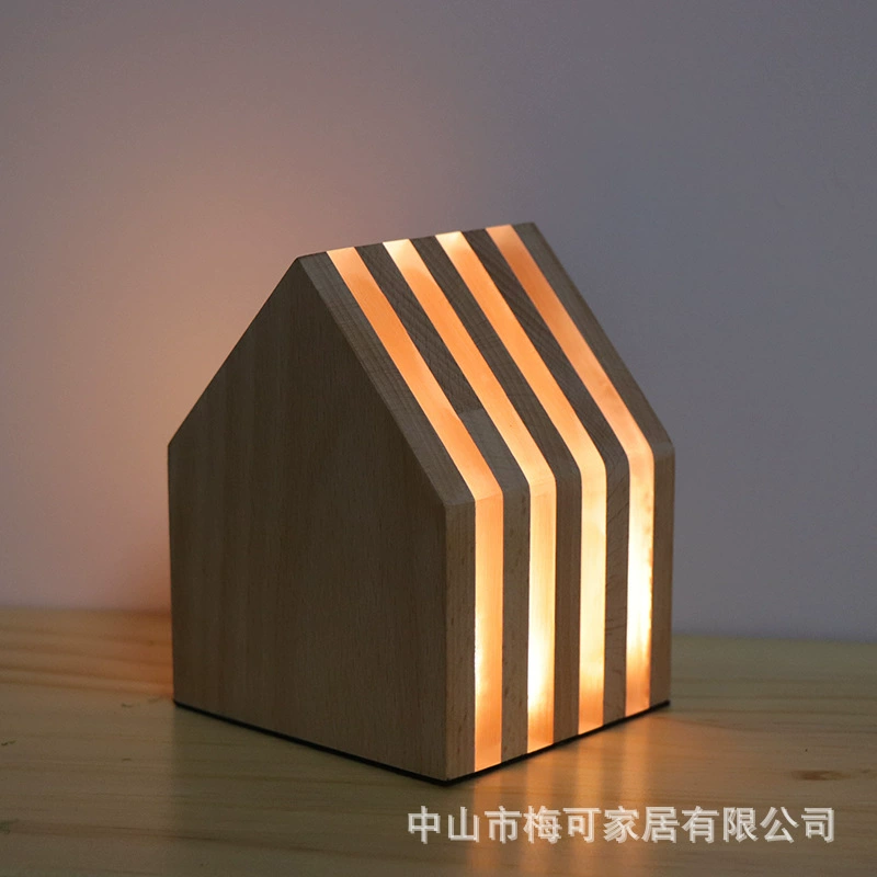 Charging Wooden Cabin Night Light Touch Dimmer Warm Bedroom Decoration Gift Wood House Lamp