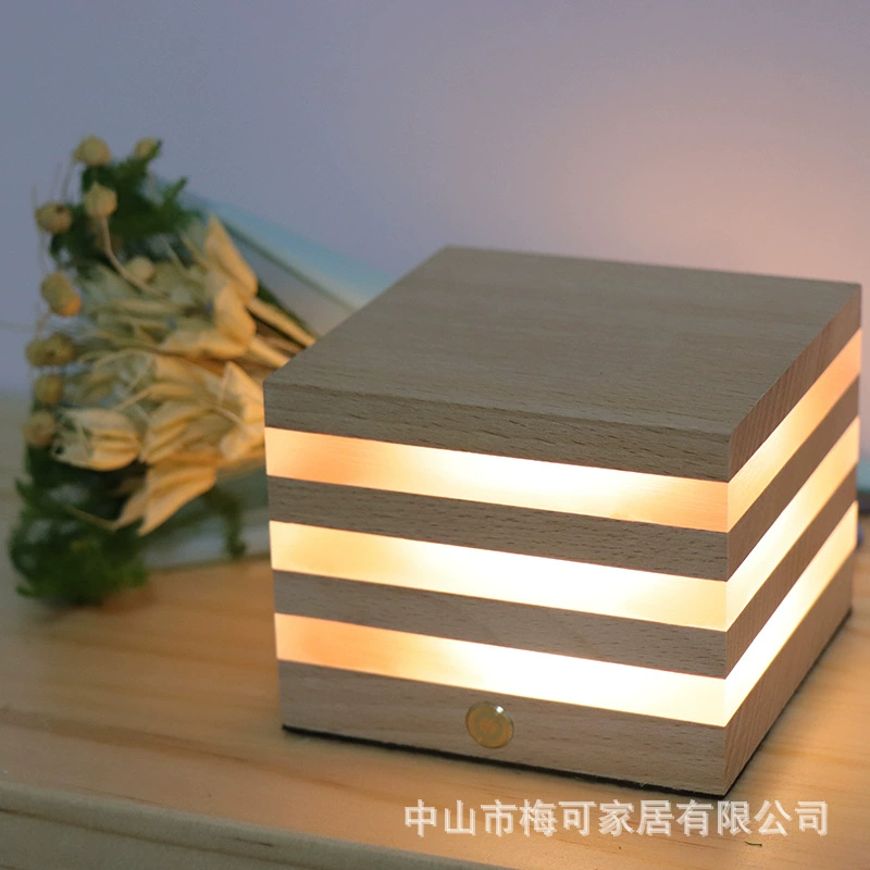Charging Wooden Cabin Night Light Touch Dimmer Warm Bedroom Decoration Gift Wood House Lamp