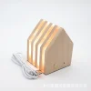 Charging Wooden Cabin Night Light Touch Dimmer Warm Bedroom Decoration Gift Wood House Lamp